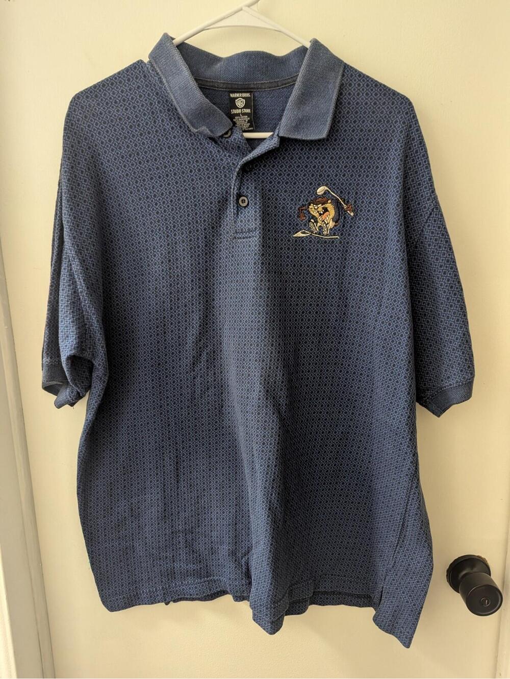 Vintage Taz Golf Polo Shirt Large Looney Tunes Warner Brothers Studio Store